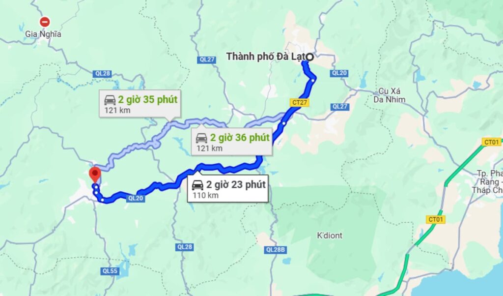 Bảo Lộc cách Đà Lạt bao xa. Bản đồ khoảng cách giữa Bảo Lộc và Đà Lạt