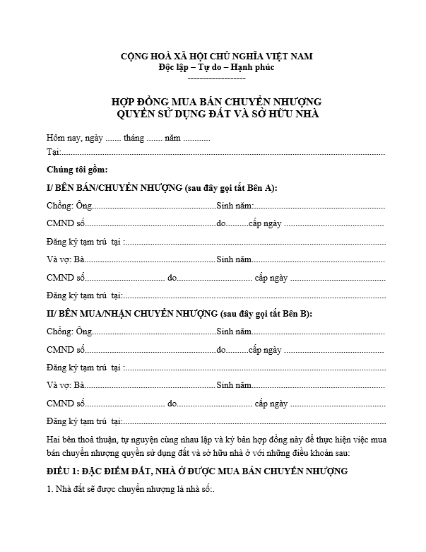 Đất bảo lộc. Mẫu hợp đồng mua bán nhà đất viết tay thông dụng hiện nay