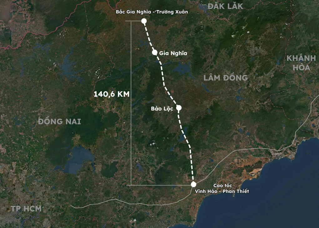 Hướng đi : cao tốc Gia Nghĩa Bảo Lộc Phan Thiết